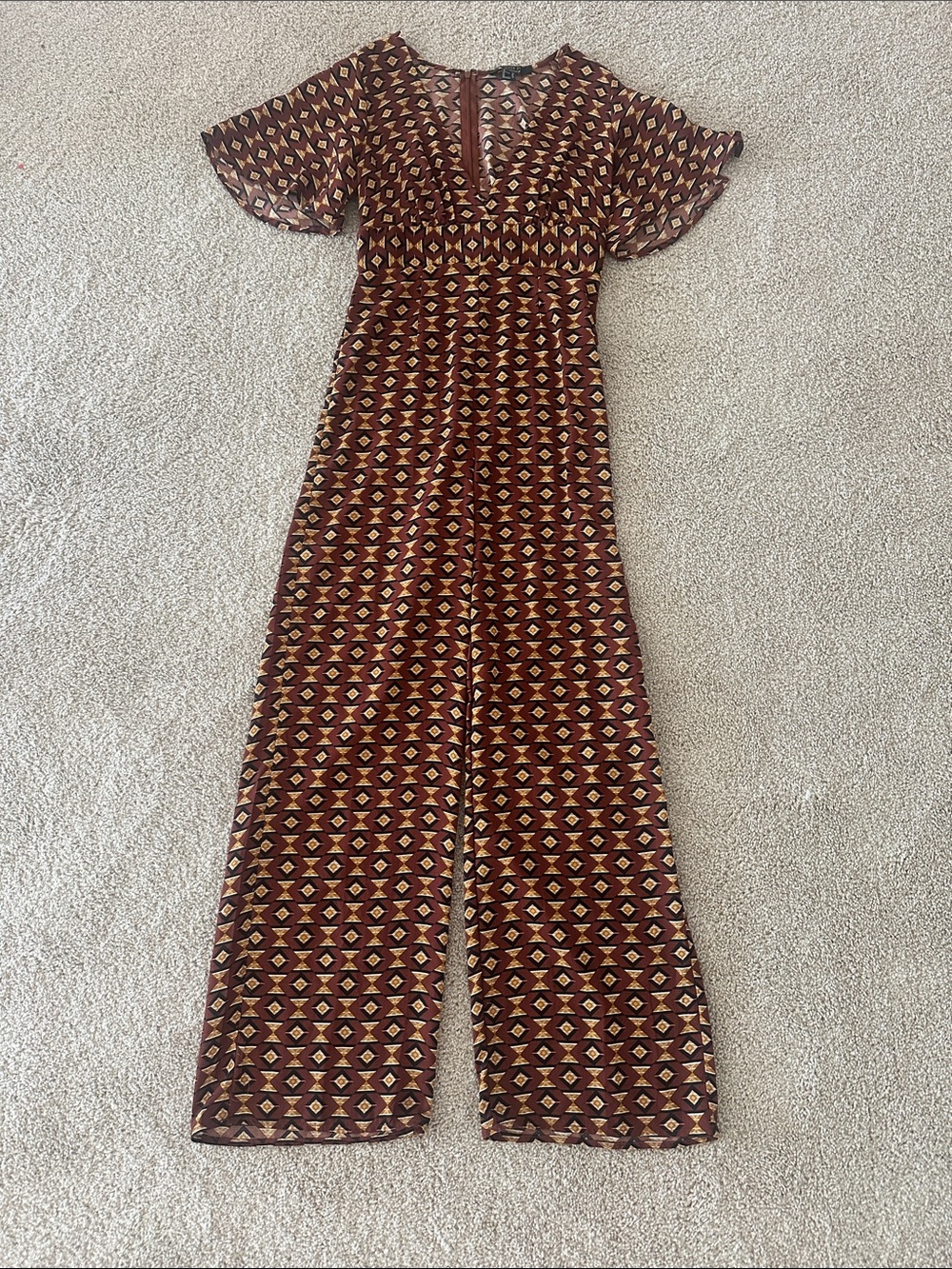 Forever 21 Brown and Gold Geometric Wide-Leg Jumpsuit